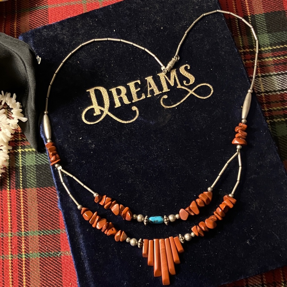 Bohemian Beaded Necklace red coral
